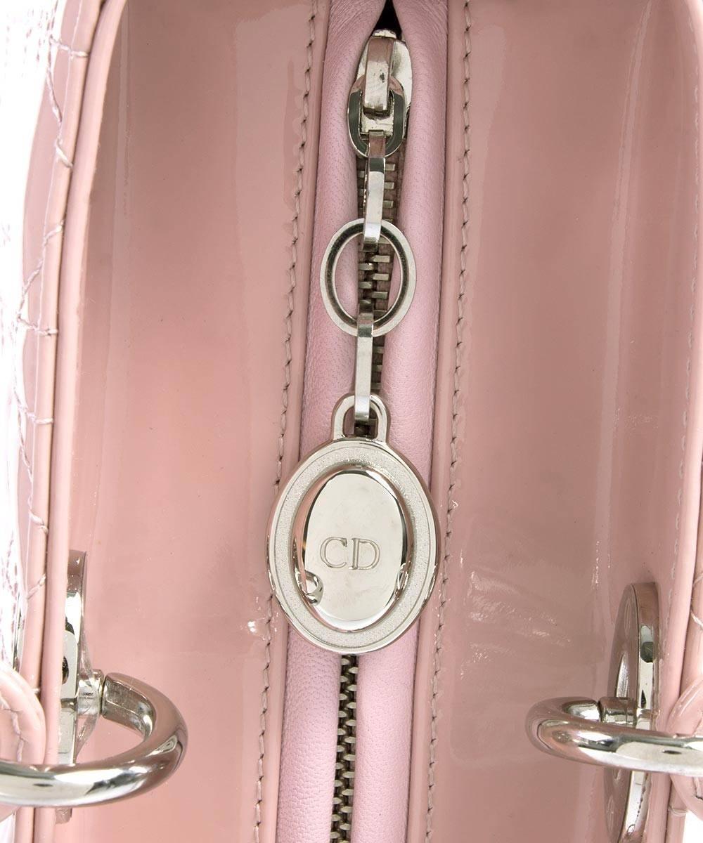 Lady Dior Patent Leather Bag  Pink with Silver Hardware In New Condition In Los Angeles, CA