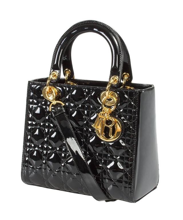 Lady Dior Patent Leather Bag Black w/ Gold Hardware at 1stDibs