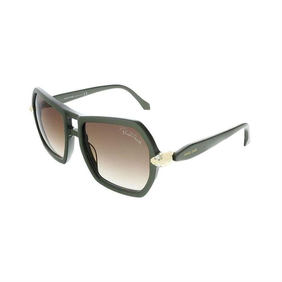 Roberto Cavalli Sunglasses, Khaki Green

These Roberto Cavalli sunglasses are an oversized square plastic frame with pulled corners, double bridge and snake head detail at the temples while the Roberto Cavalli signature on the temple gives it a