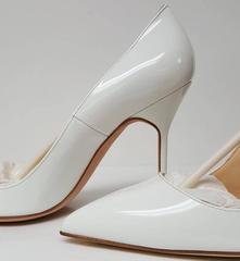 Manolo Blahnik Patent Leather Point-toe White Pumps (Size 5)