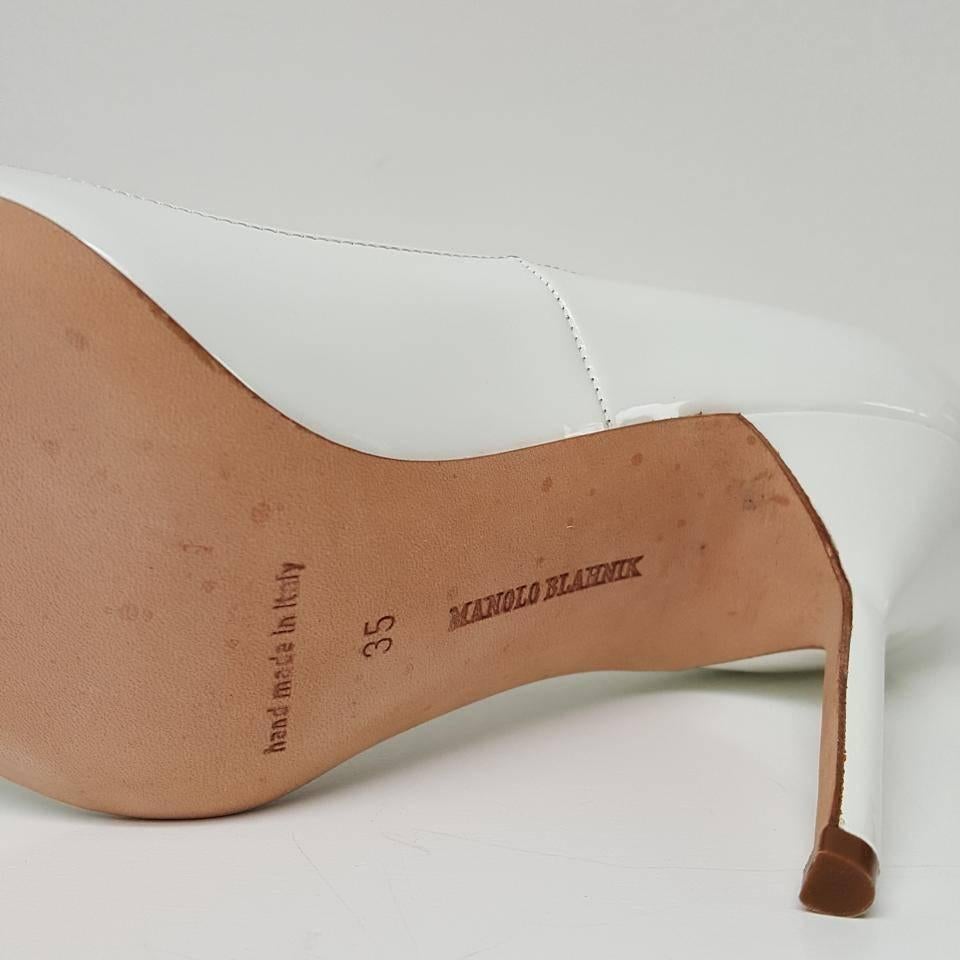 Manolo Blahnik Patent Leather Point-toe White Pumps (Size 6.5) 2