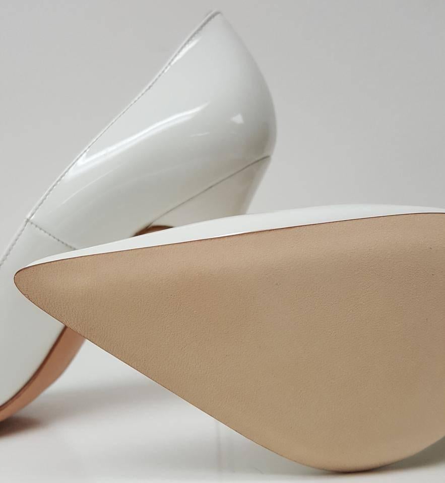 Women's Manolo Blahnik Patent Leather Point-toe White Pumps (Size 6.5)