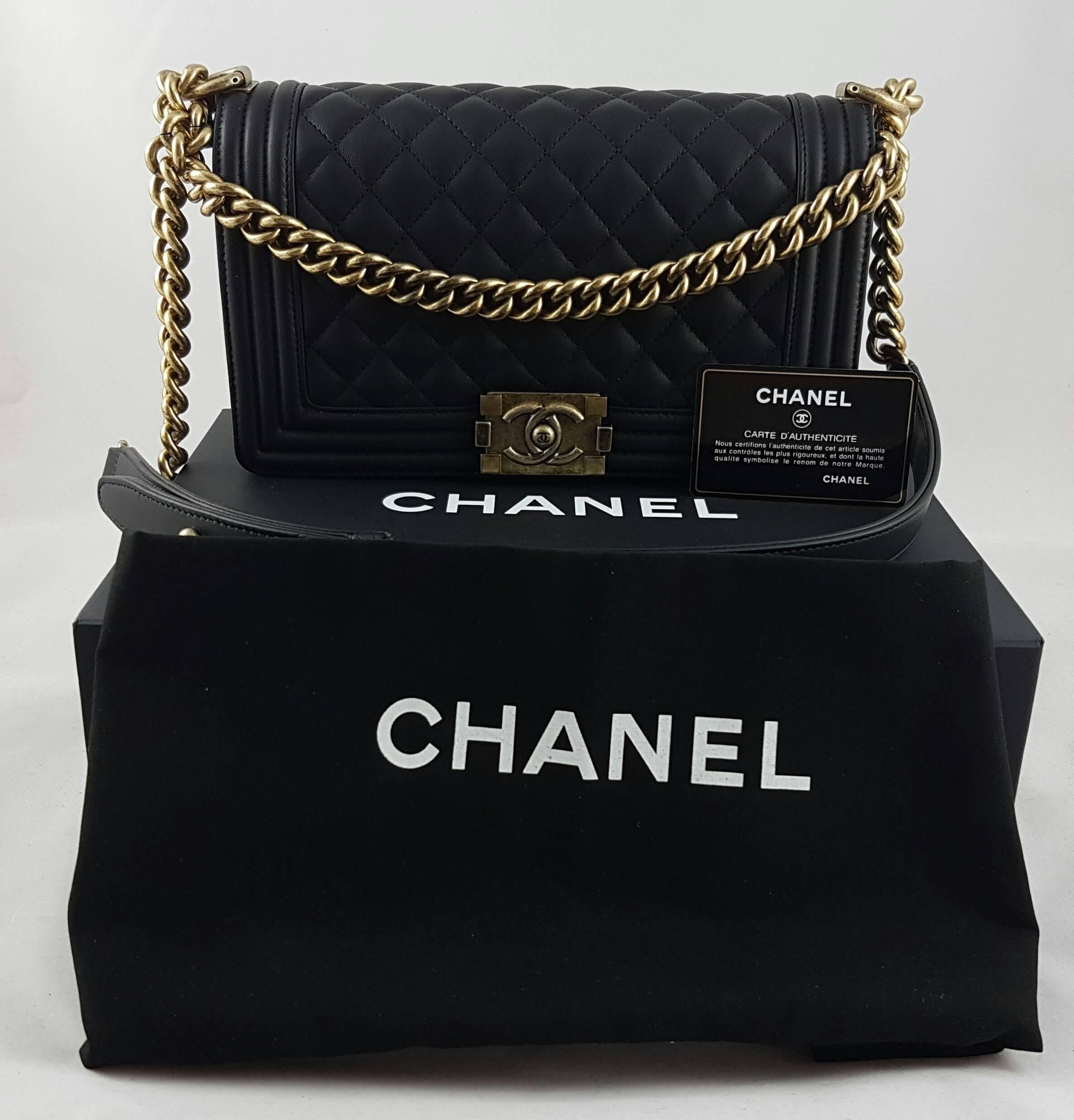 Chanel Boy Old Medium Black with Antique Gold Hardware Shoulder Bag

Impeccable condition with box, dustbag and card.
Made in Italy.