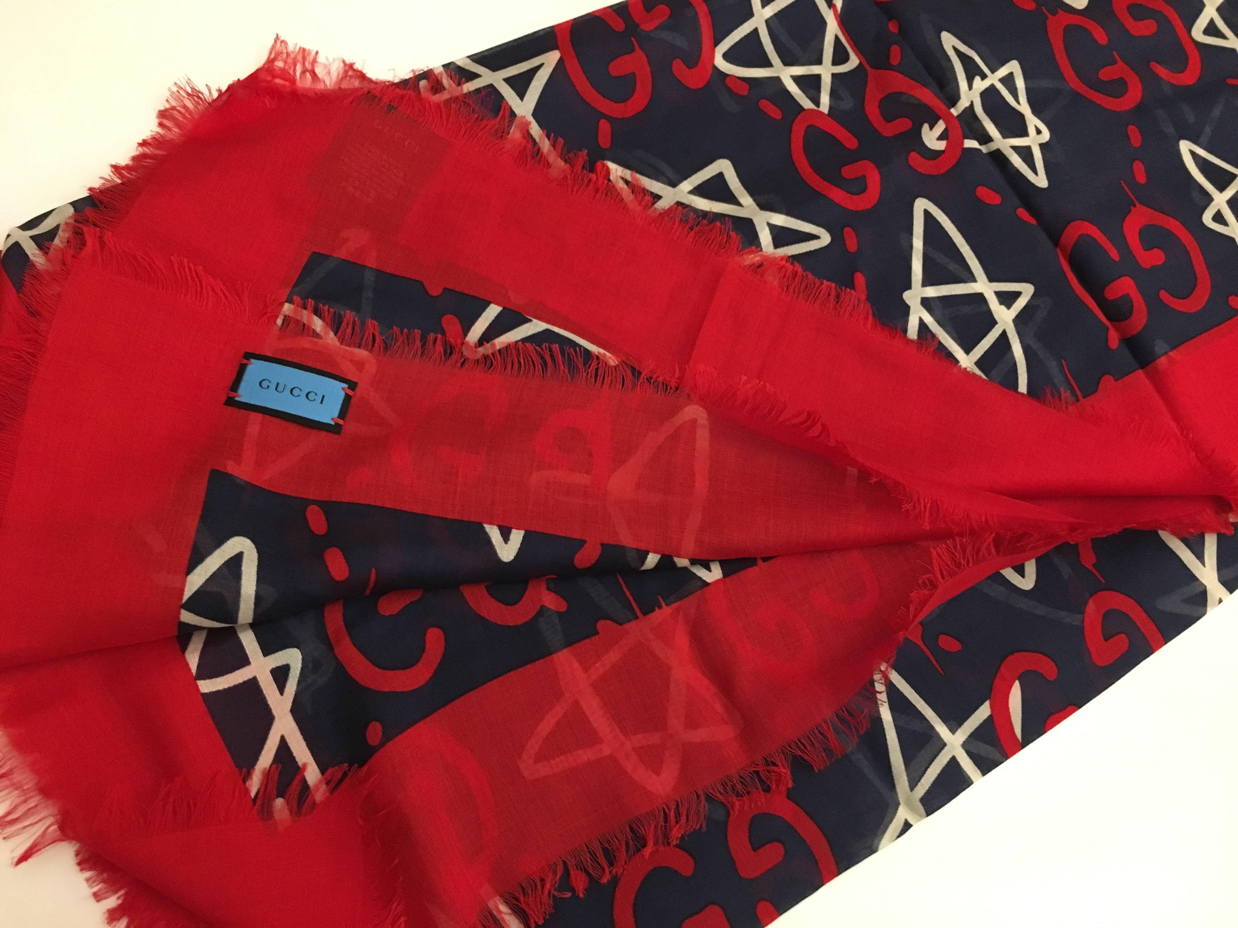 Gucci Ghost Shawl, Red In New Condition In Los Angeles, CA