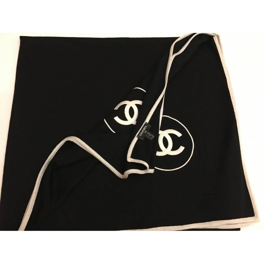 Women's Chanel Cashmere Silk CC Logo Black Stole