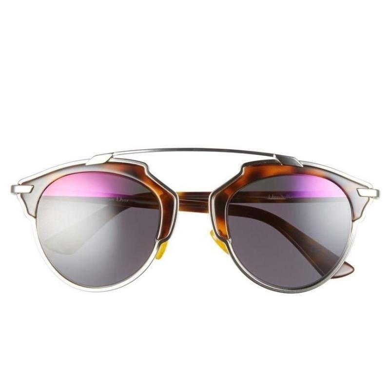 DIOR So Real Sunglasses, Palladium and Havana

Sporty and super chic, these Italian-crafted sunglasses feature a distinctive geometric browline and color-pop nose pads. A nose-bridge found on more traditional sunglass shapes is replaced with a