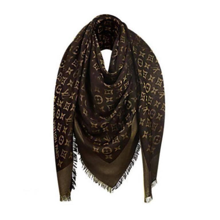 Louis Vuitton Monogram Shawl Brown Lurex - M75122 For Sale
