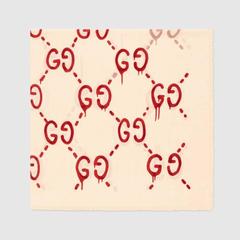 Gucci Ghost Print Ivory and Red Modal Silk Shawl