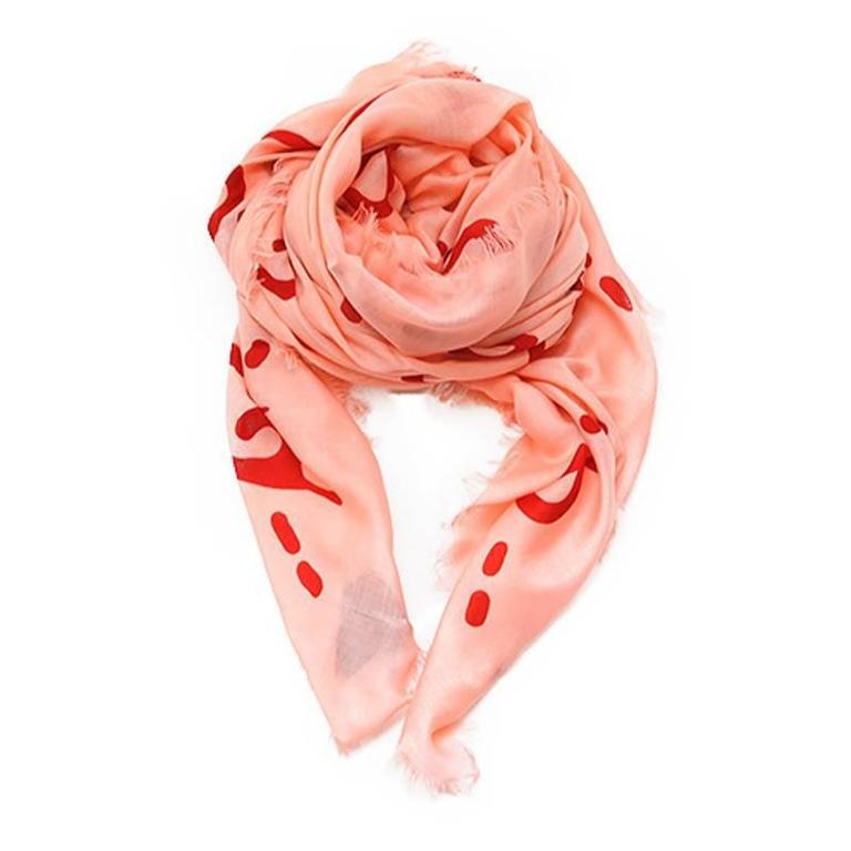 Gucci Ghost Print Rose Pink and Red Modal Silk Shawl For