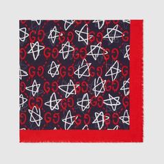 Gucci Ghost Print Red Modal Silk Shawl