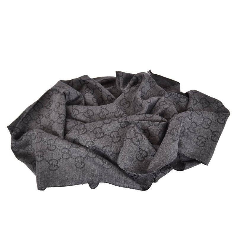 Gucci GG Monogram Wool & Silk Anthracite Shawl In New Condition For Sale In Los Angeles, CA