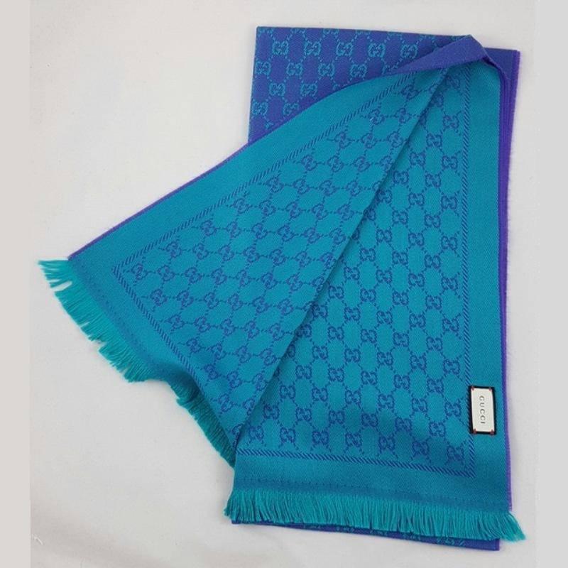 Women's Gucci GG Jacquard Purple and Green Wool Scarf For Sale