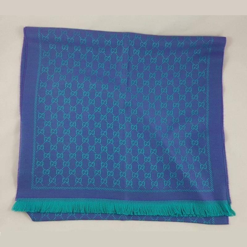 Gucci GG Jacquard Purple and Green Wool Scarf In New Condition For Sale In Los Angeles, CA