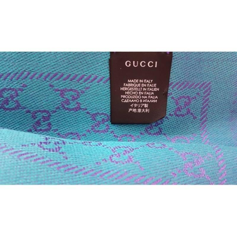 Gucci GG Jacquard Purple and Green Wool Scarf For Sale 1