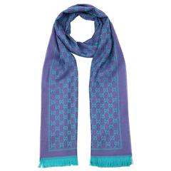 Gucci GG Jacquard Purple and Green Wool Scarf 1
