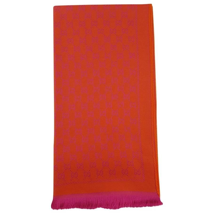Gucci GG Jacquard Orange and Fuchsia Wool Scarf