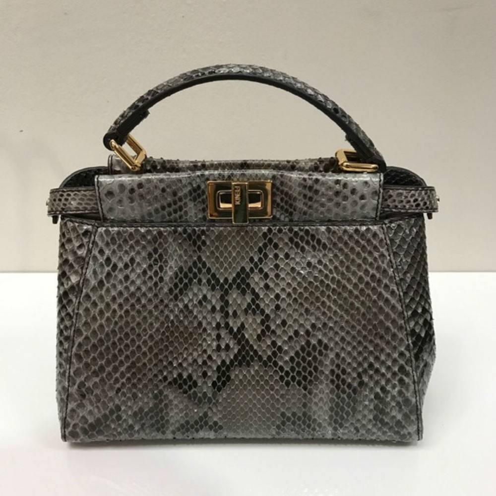 Black Fendi Mini Python Peekaboo Crossbody Bag