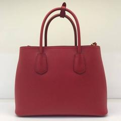 Prada Saffiano Cuir Leather Double Bag Tote Red