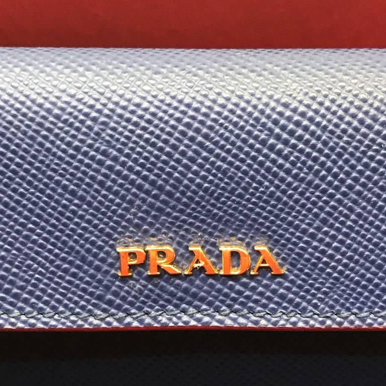 Black Prada Saffiano Cuir Leather Double Bag Tote Blue For Sale