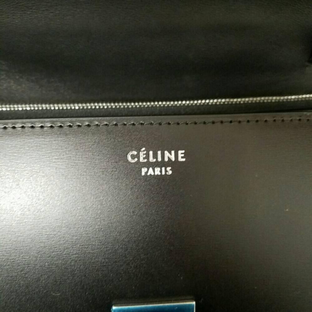 Black Celine classic box calf shoulder bag medium black