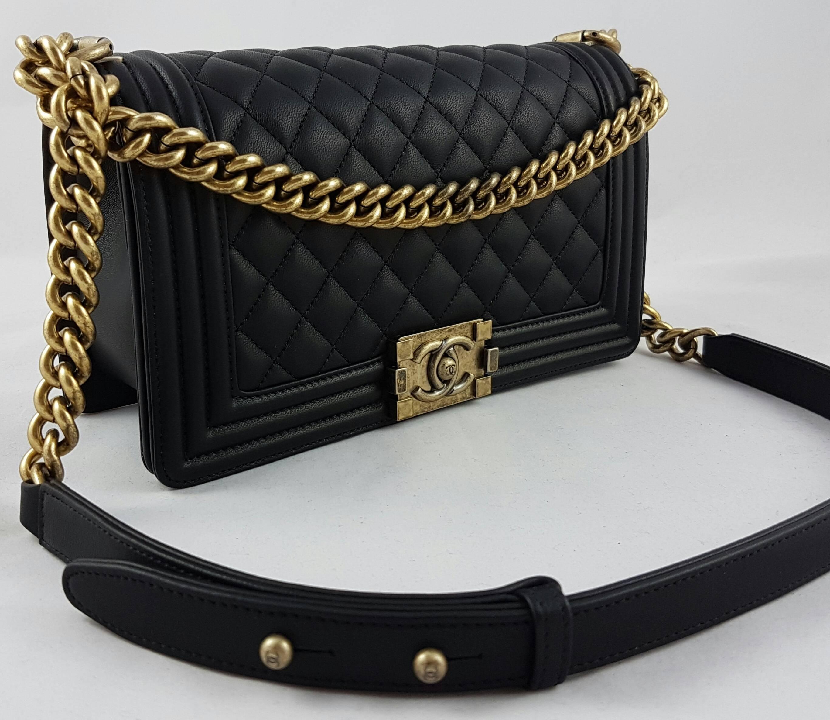 Chanel Medium Boy Bag Quilted Leather - Black with Gold Hardware 1