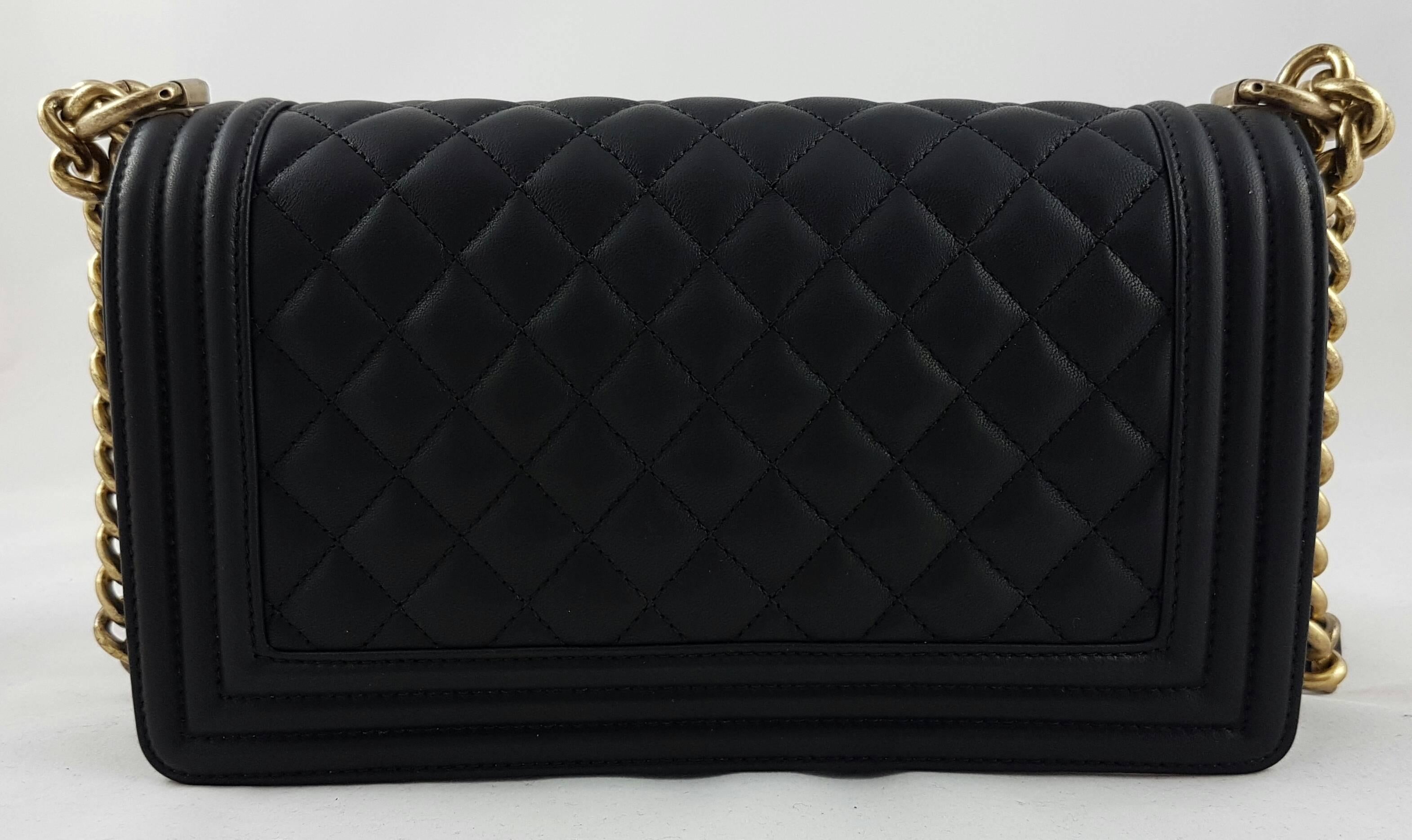 Chanel Medium Boy Bag Quilted Leather - Black with Gold Hardware 4