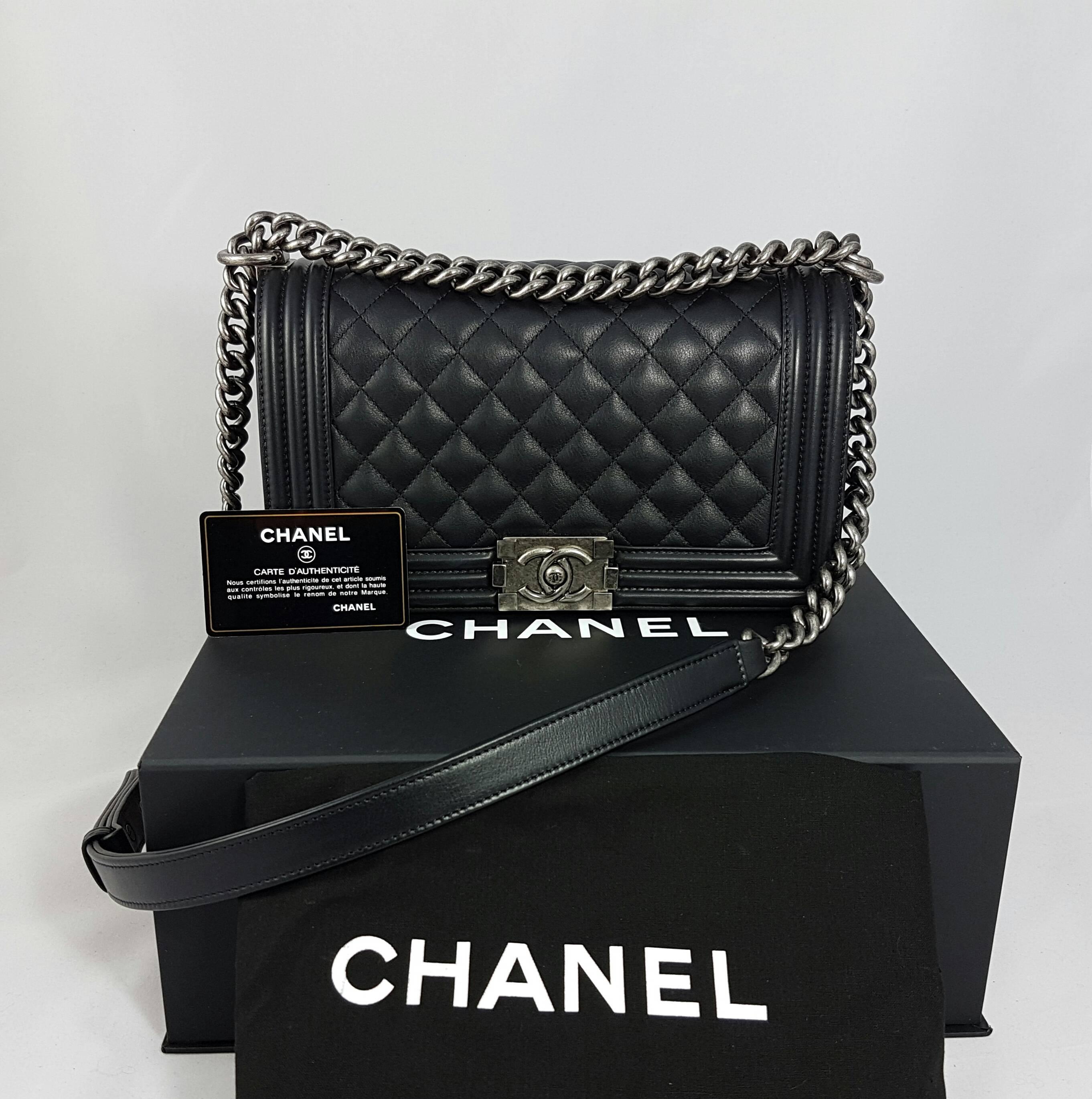 Chanel Medium Boy Bag Quilted Leather Black with Silver Hardware 1