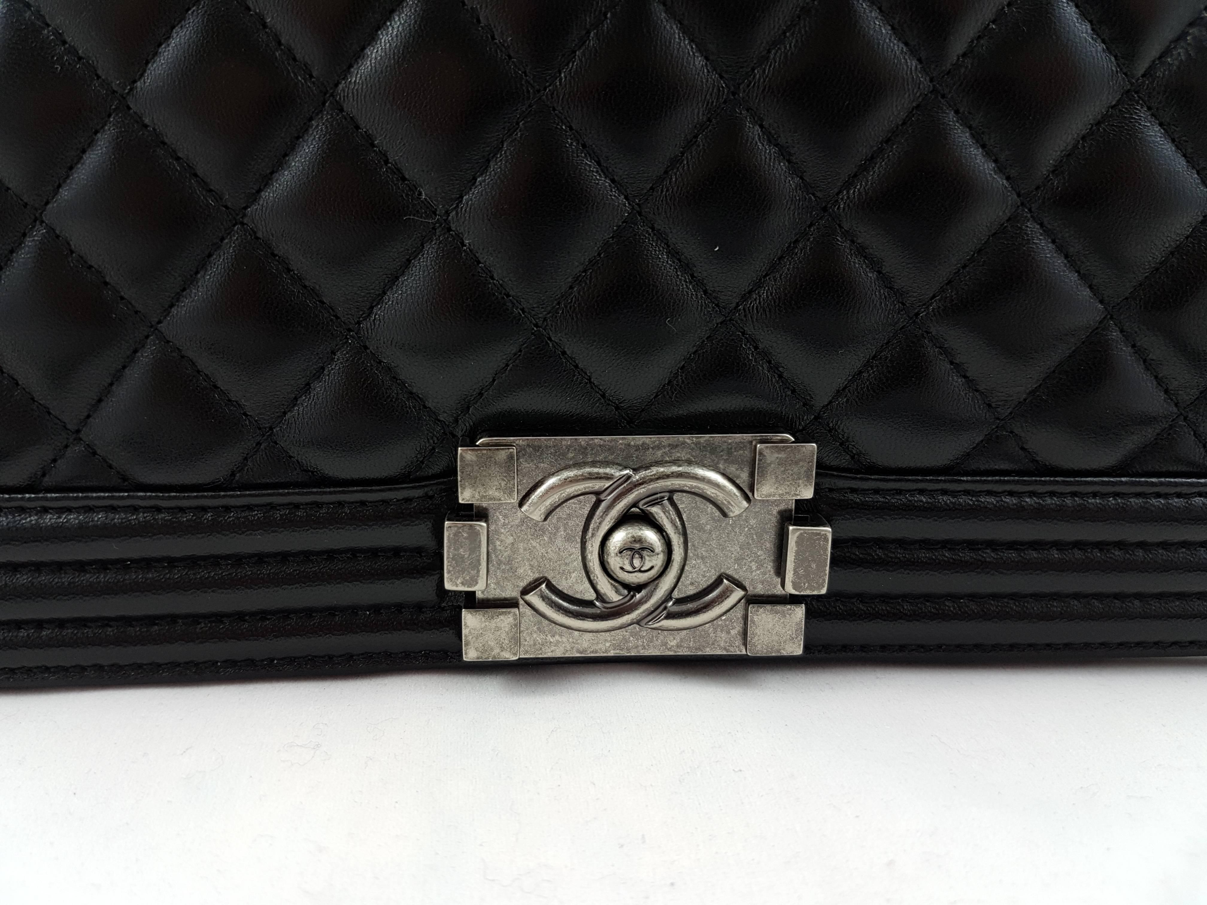 Chanel Medium Boy Bag Quilted Leather Black with Silver Hardware 2
