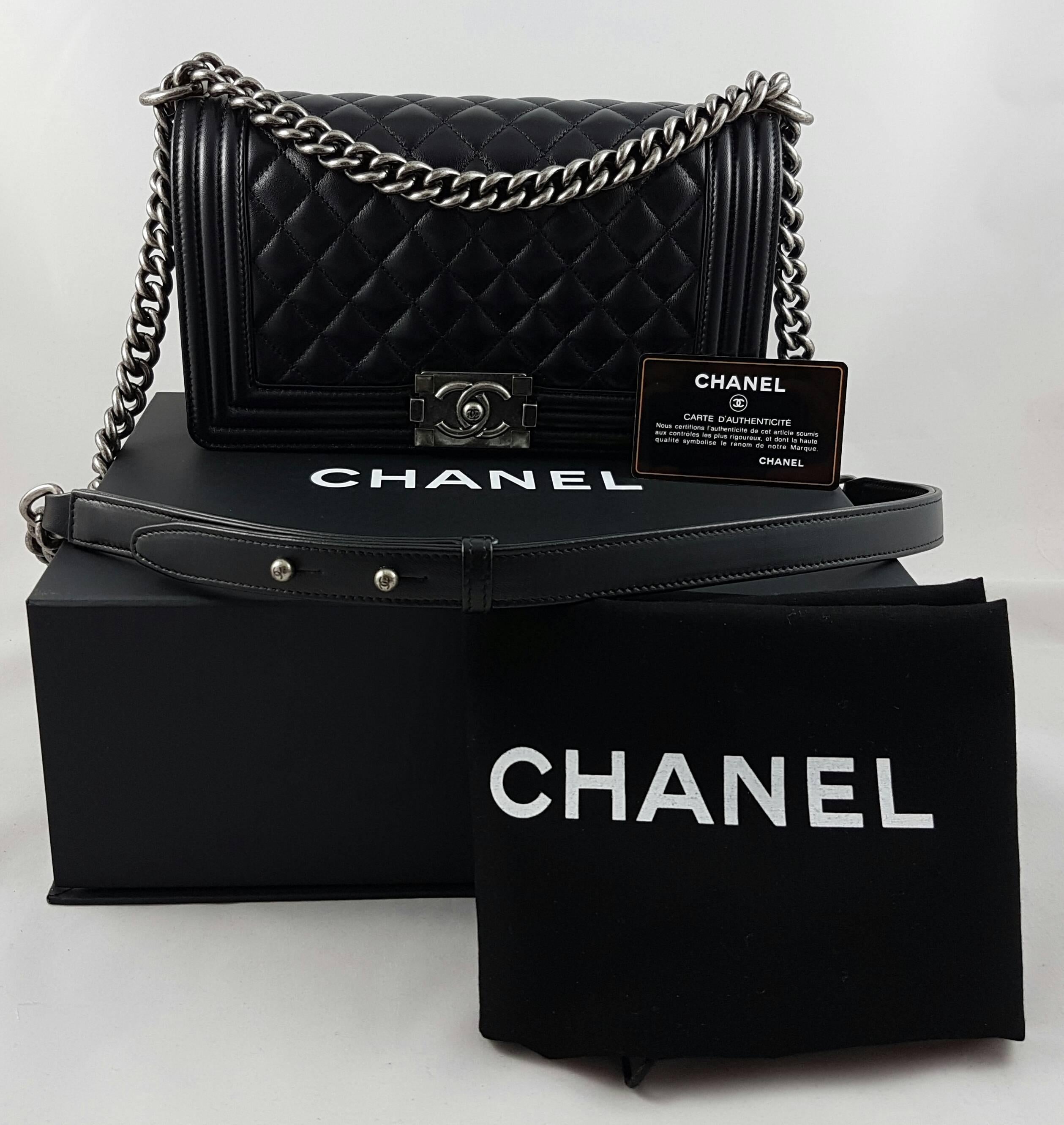 Chanel Medium Boy Bag Quilted Leather Black with Silver Hardware 5