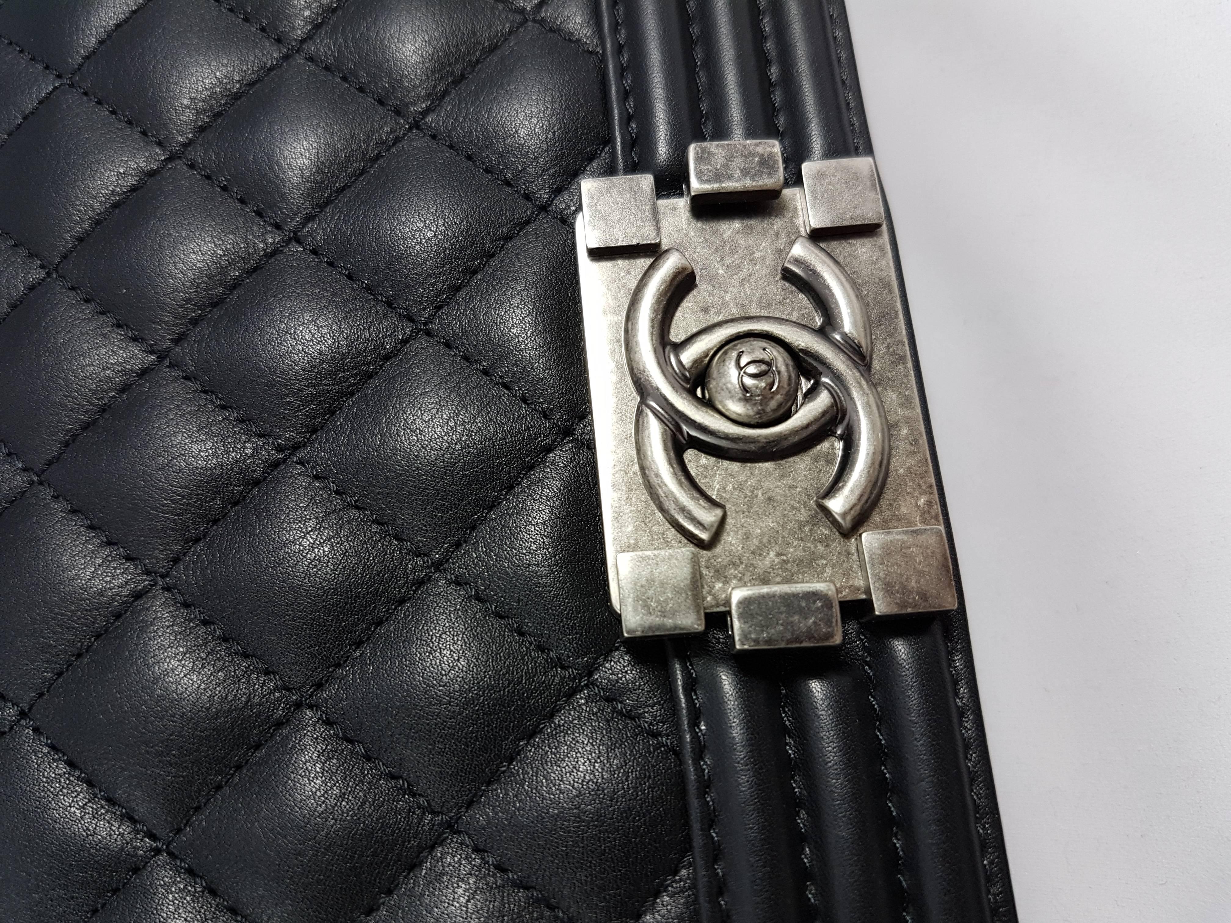 Chanel Medium Boy Bag Quilted Leather Black with Silver Hardware 6