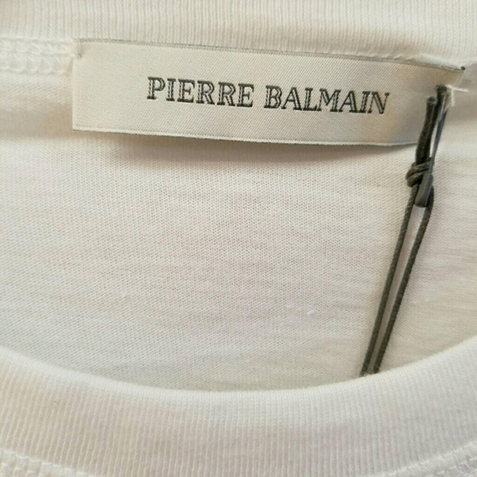 Gray Pierre Balmain Cotton T-shirt White (Medium) For Sale