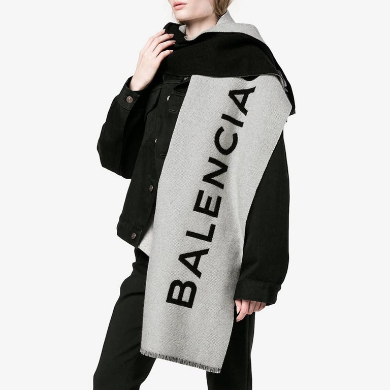 Balenciaga Cashmere Logo White and Black Scarf at 1stDibs | balenciaga  cashmere scarf