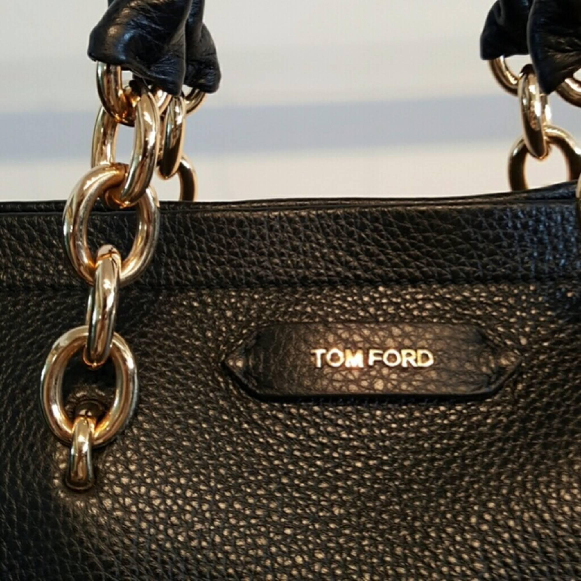 Tom Ford Leather Tote Bag (Black, Size - OS) In New Condition For Sale In Los Angeles, CA