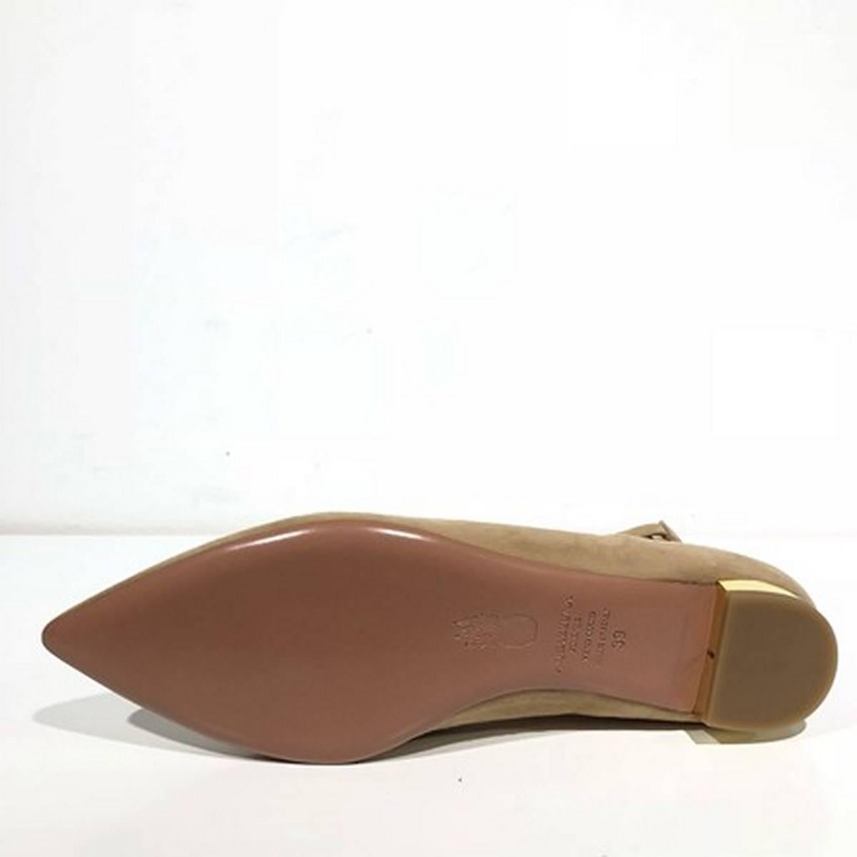 Aquazzura Nude Belgravia Suede Leather Flats (Size - EU 39) In New Condition For Sale In Los Angeles, CA