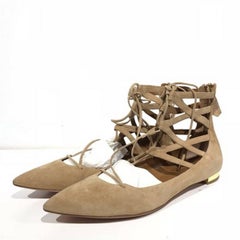 Aquazzura Nude Belgravia Suede Leather Flats (Size - EU 39)