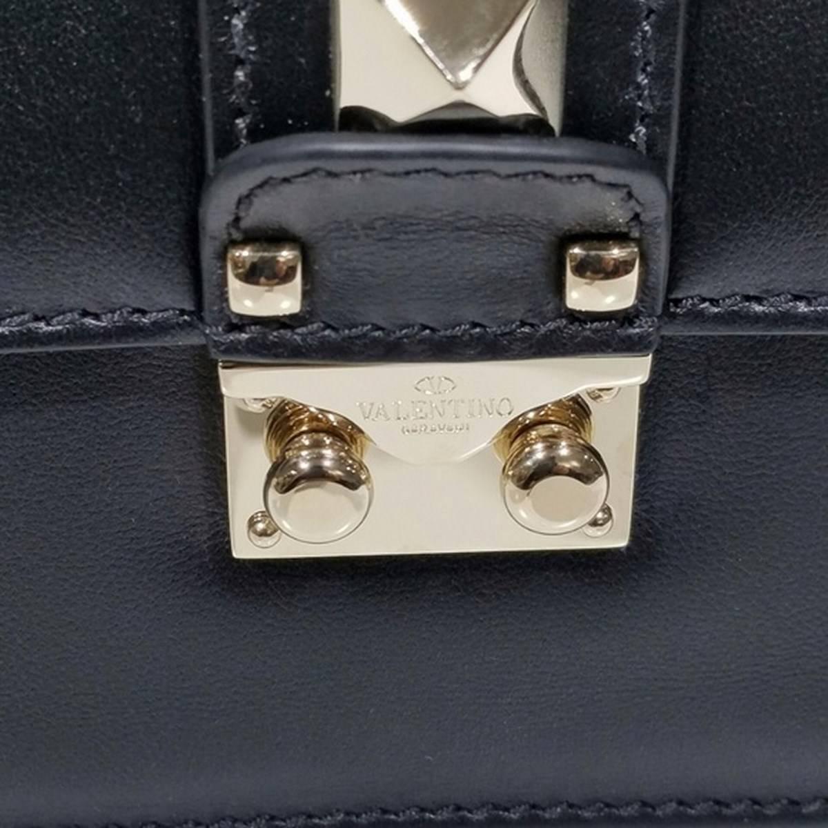Women's Valentino Glam Lock Leather Shoulder Bag Black