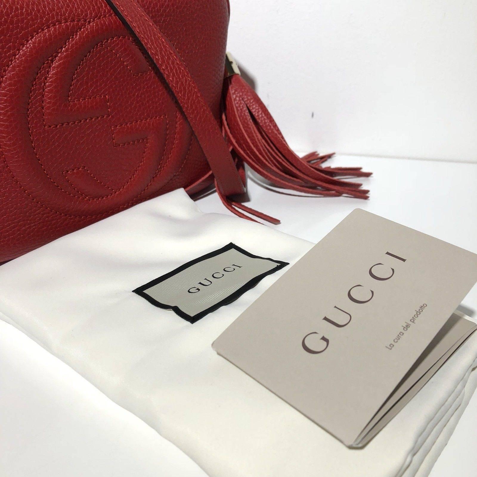Gucci Soho Disco Leather Shoulder Crossbody Bag red new 5