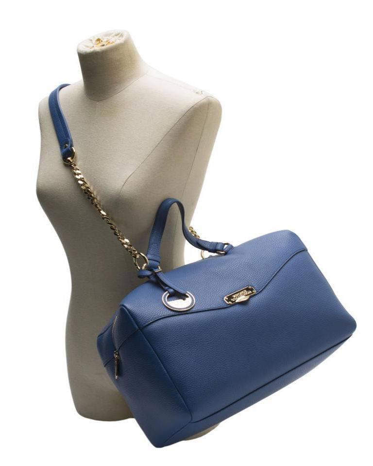 Versace Collection Leather Crossbody Blue Satchel In New Condition For Sale In Los Angeles, CA