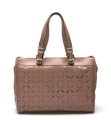 Laser Cut Leather Beige Tote Bag
