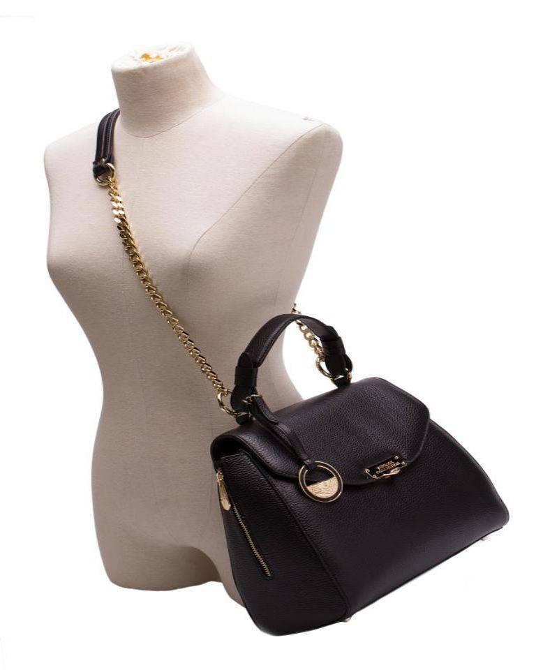 Versace Collection Pebble Leather Black Satchel In New Condition In Los Angeles, CA