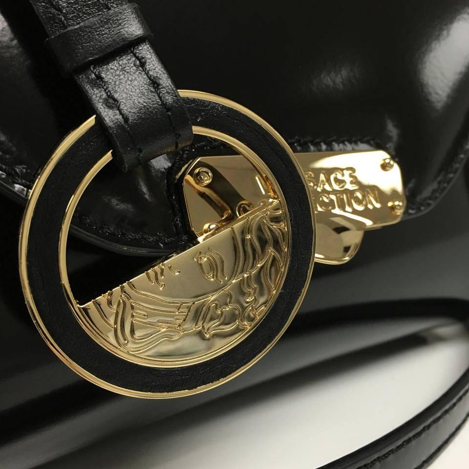 Versace Collection Patent Leather Mini Black Satchel In New Condition In Los Angeles, CA
