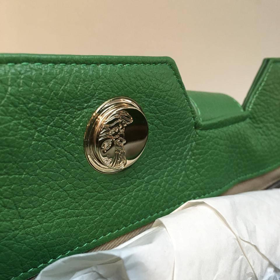 Black Versace Collection Pebbled Leather Green Tote Bag