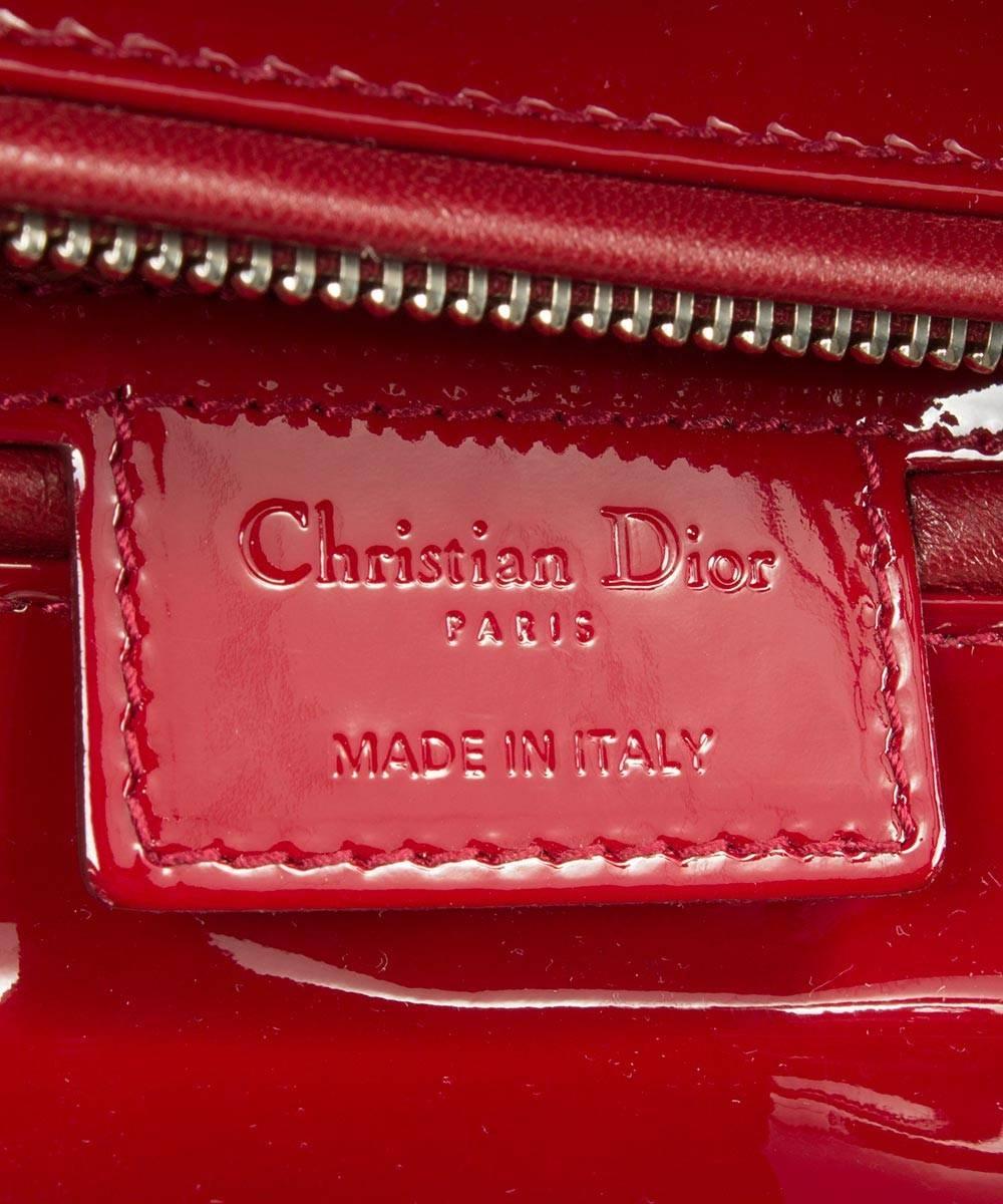 Christian Dior Lady Dior Patent Leather Bag  Burgundy Red w/ Silver Hardware 1