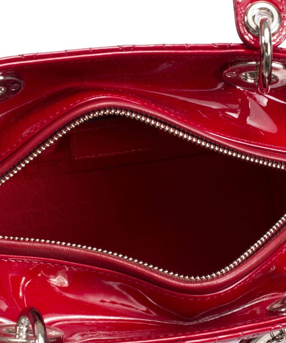 Women's Christian Dior Lady Dior Patent Leather Bag  Burgundy Red w/ Silver Hardware
