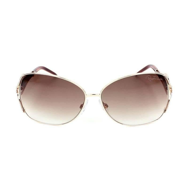 Roberto Cavalli Sunglasses, Gold and Brown

These Roberto Cavalli sunglasses are an oversized rectangular metal frame with textured snakelike detailing on the side of the frame and on the temples while the Roberto Cavalli logo on the temples gives