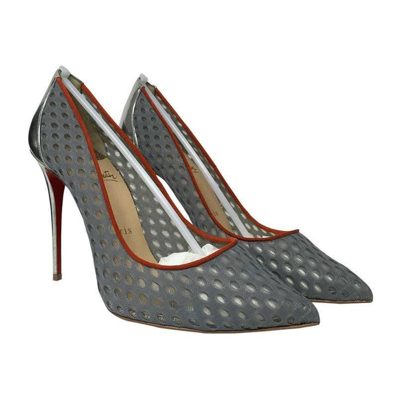 Christian Louboutin Follies Resille Suede-trimmed Mesh Gray Pumps For Sale