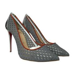 Christian Louboutin Follies Resille Suede-trimmed Mesh Gray Pumps