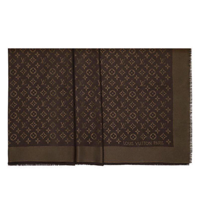 Louis Vuitton Monogram Shawl Brown Lurex - M75122

Brand new, never used.
47% Silk, 26% Viscose,
17% Wool, 10% Polyester
Measurements: Length 56", Width 56"
Made in Italy