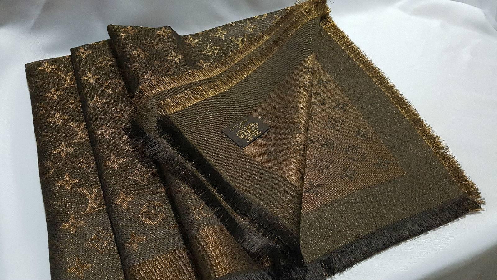 Black Louis Vuitton Monogram Shawl Brown Lurex - M75122 For Sale