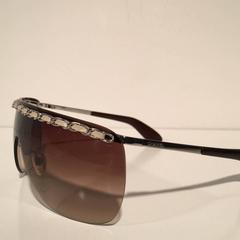 Chanel Brown Shield Braided Leather Sunglasses